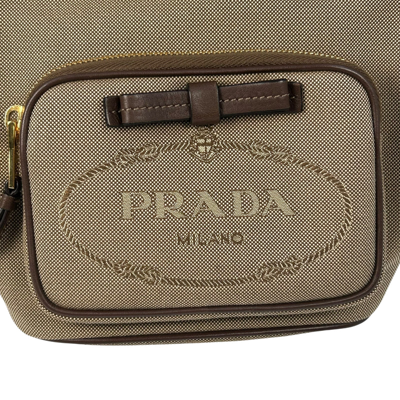 PRADA ロゴ ジャカード キャンバス ドローストリング ハンドバッグ バケットバッグ - ブラウン