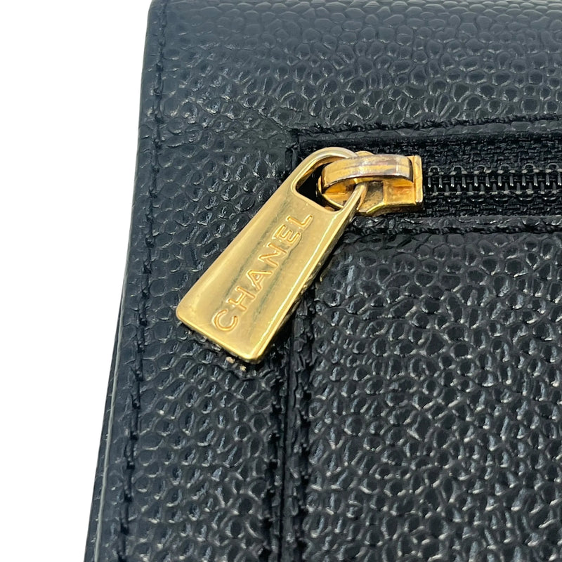 CHANEL Caviar Skin Coco Mark Tri-fold Compact Wallet - Black 