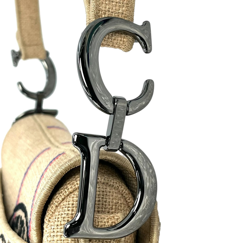 Dior Saddle Jute Canvas Embroidered With Dior Union Motif Hand Bag - Beige 