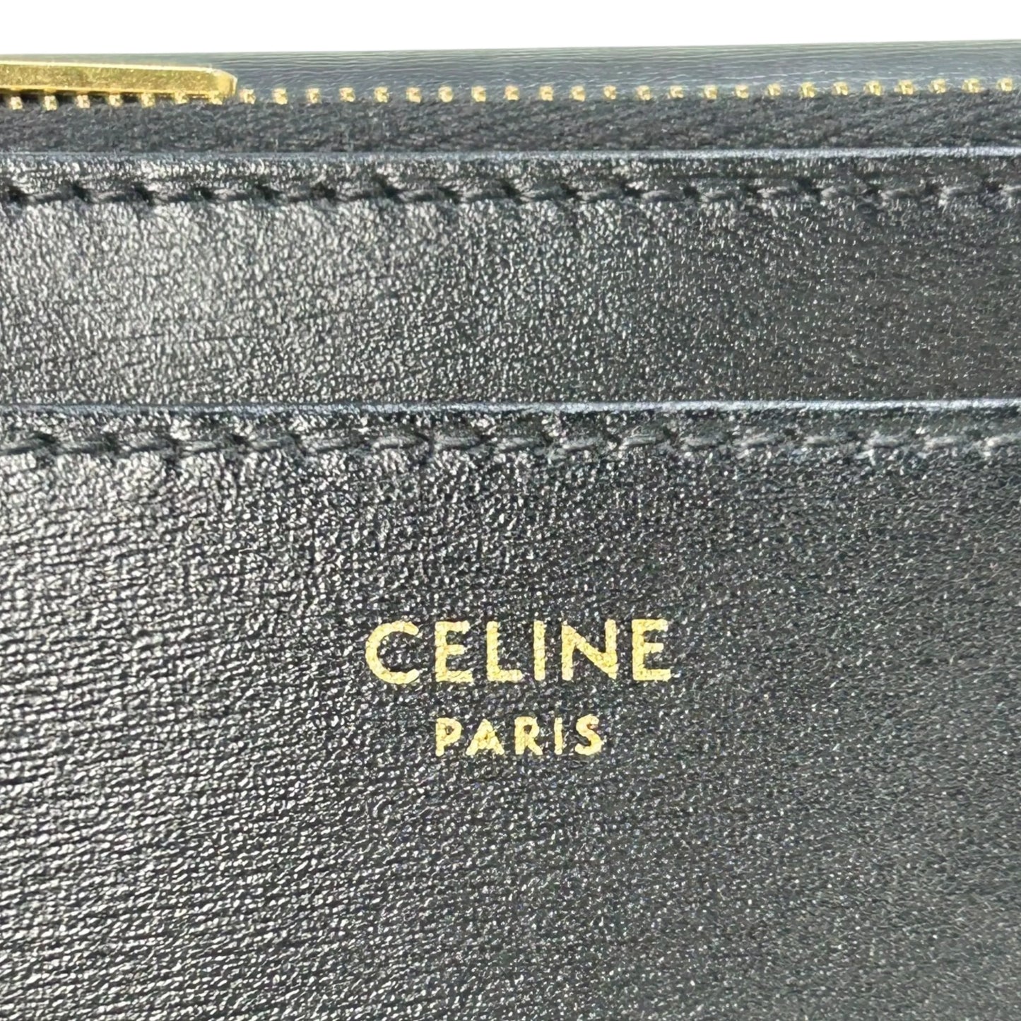 CELINE Vise Coin Triomphe Compact Wallet in Shiny Calfskin - Black 