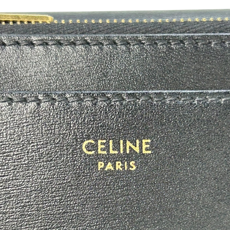 CELINE Vise Coin Triomphe Compact Wallet in Shiny Calfskin - Black 