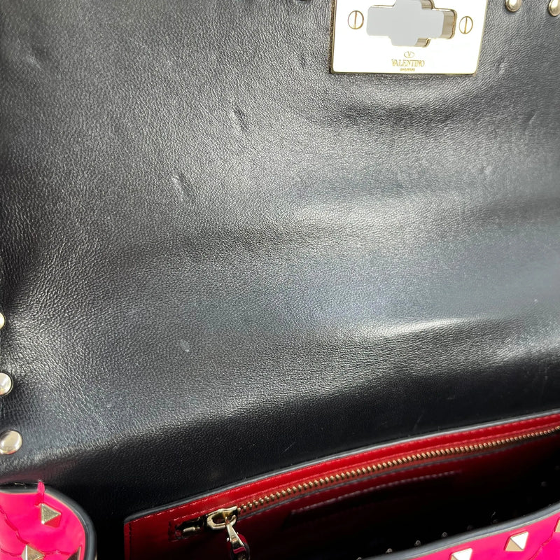 Valentino ガラヴァーニ ミディアム ロックスタッズ スパイク ショルダーバッグ ハンドバッグ - ピンク