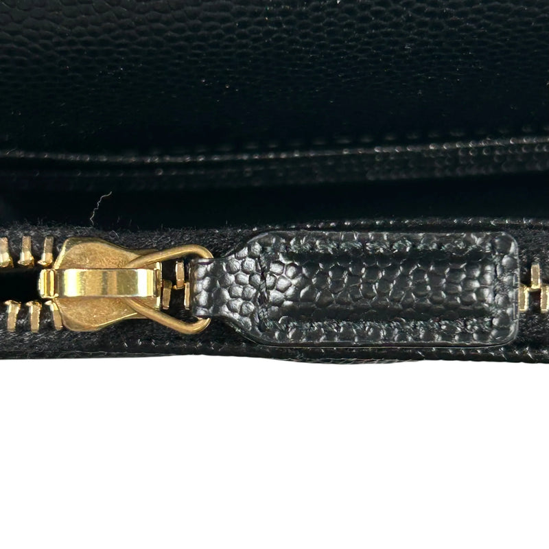 Saint Laurent Cassandra Envelope Calf Leather Chain Wallet - Black 