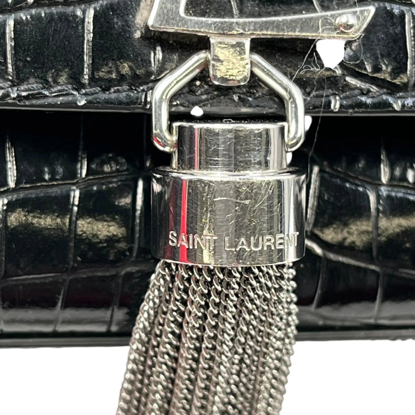 Saint Laurent ケイト タッセル ミディアム クロコダイルエンボスレザー チェーンショルダーバッグ - ブラック