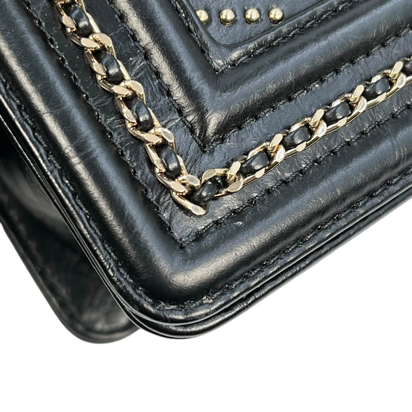 CHANEL Boy Chanel 20 Studded Calfskin Chain Shoulder Bag - Black 