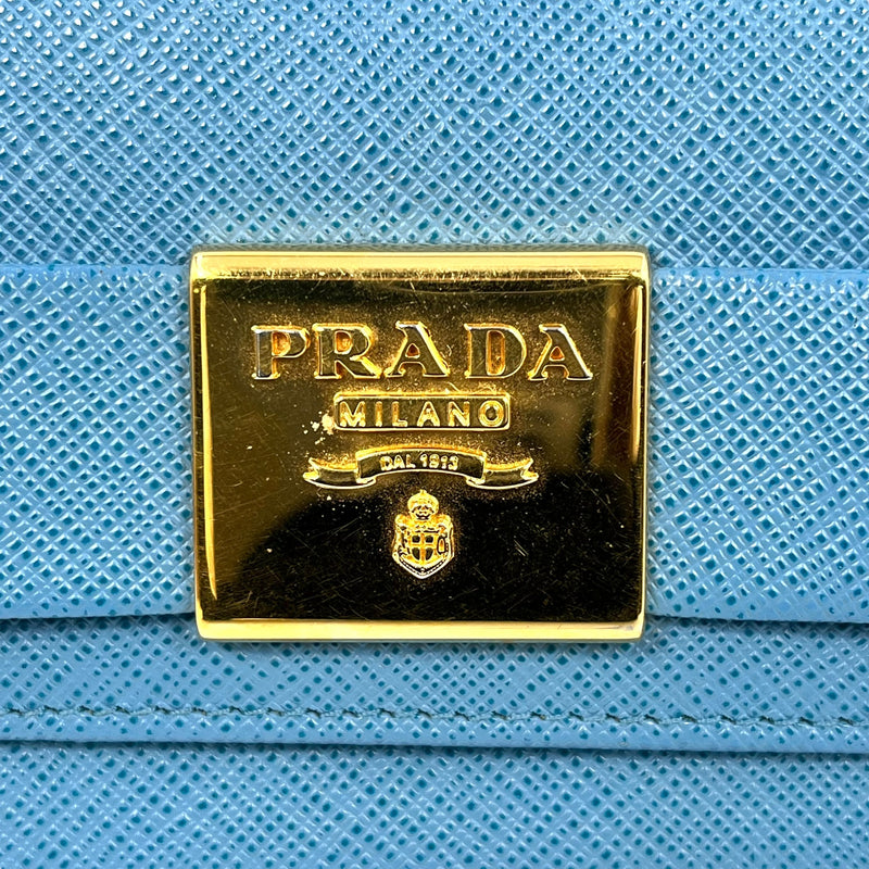 PRADA Saffiano Ribbon Tri-fold Compact Wallet - Blue 