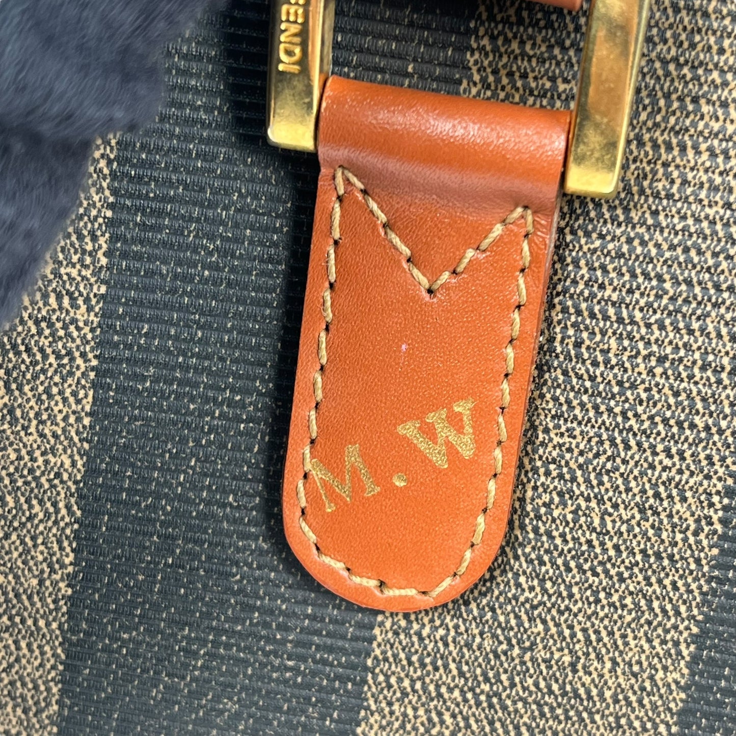 FENDI ペカン ロゴ ストライプ ハンドバッグ - ブラウン