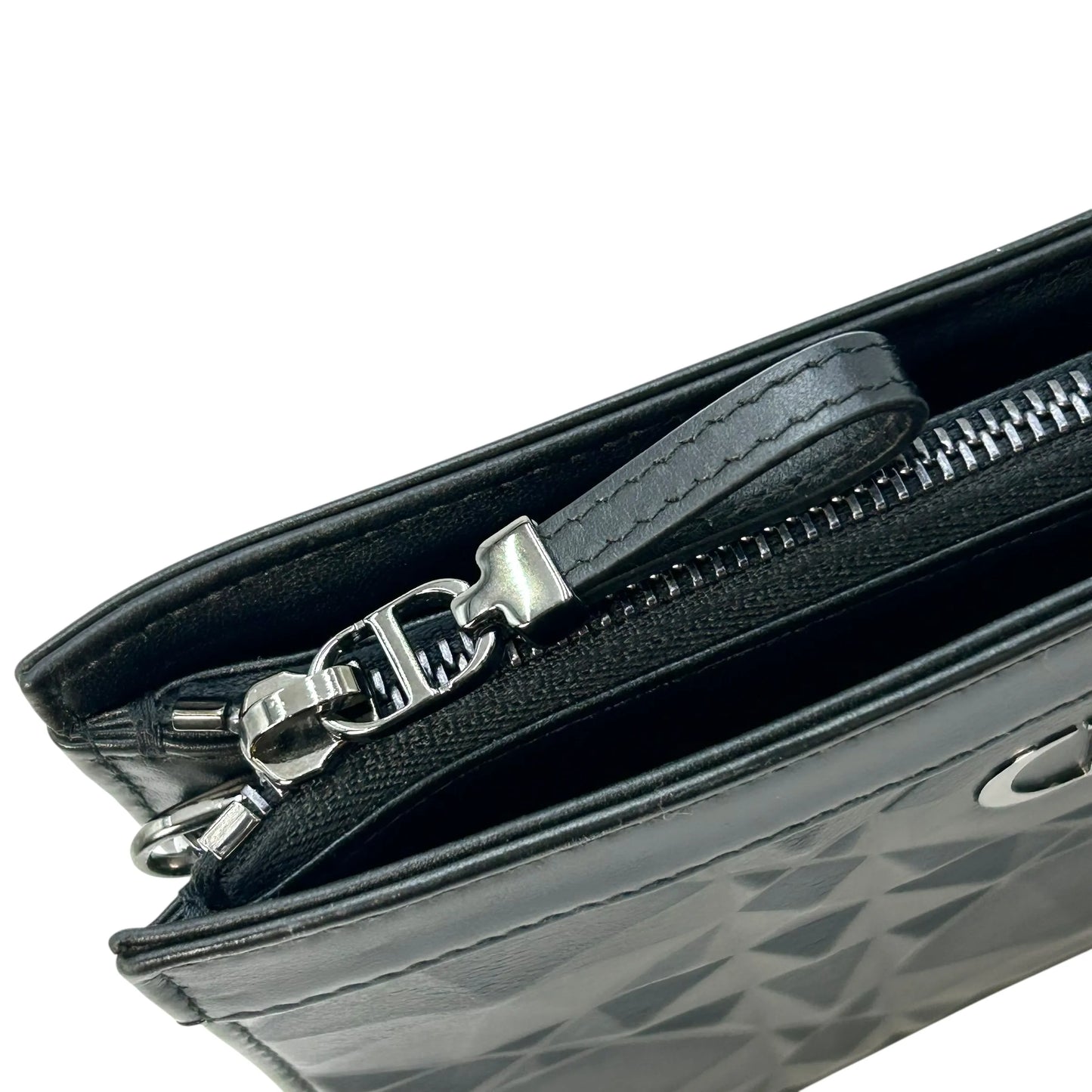 Dior Caro Chain Pouch Cannage Calfskin Chain Wallet Shoulder Bag - Black 