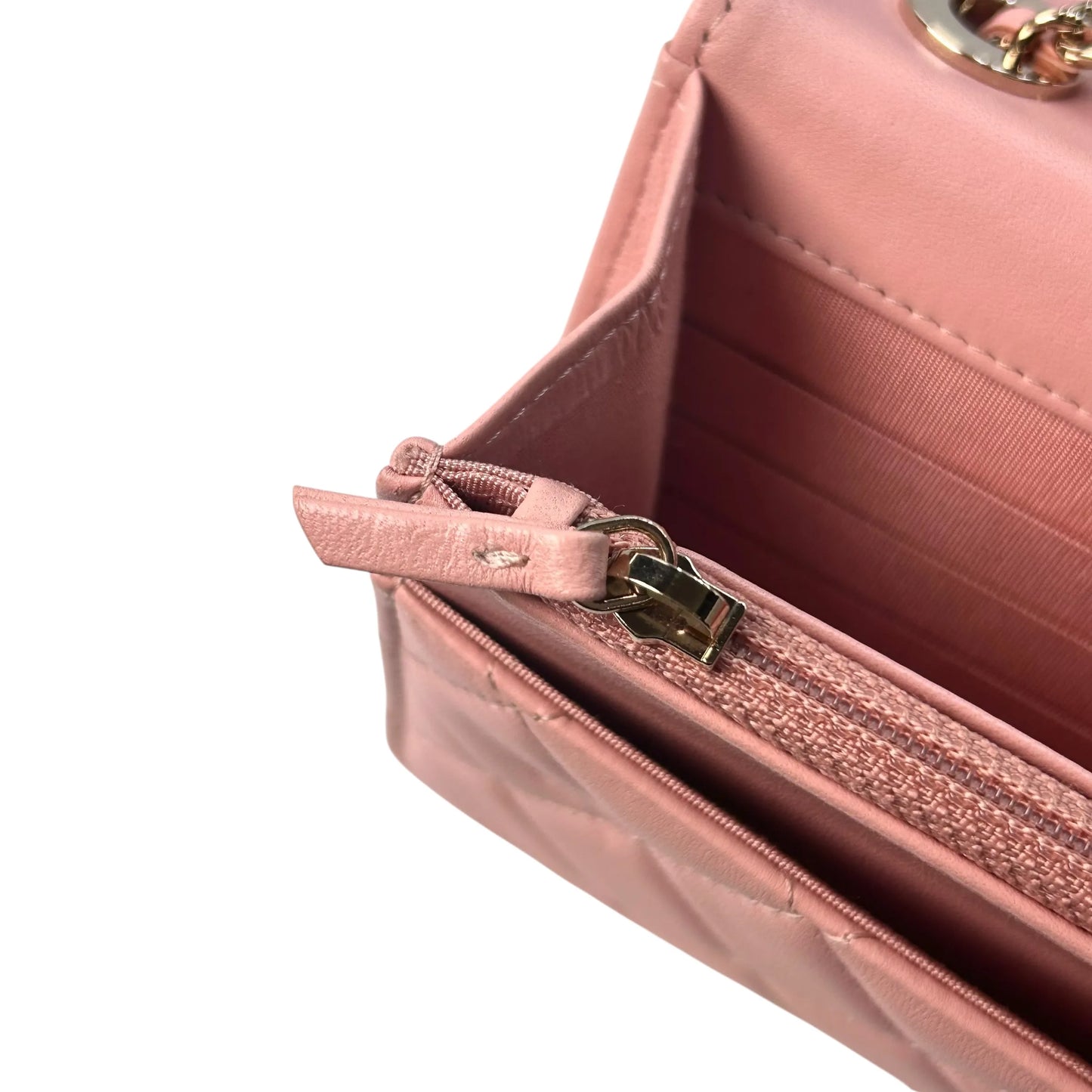 CHANEL Lambskin Chain Wallet - Baby Pink 
