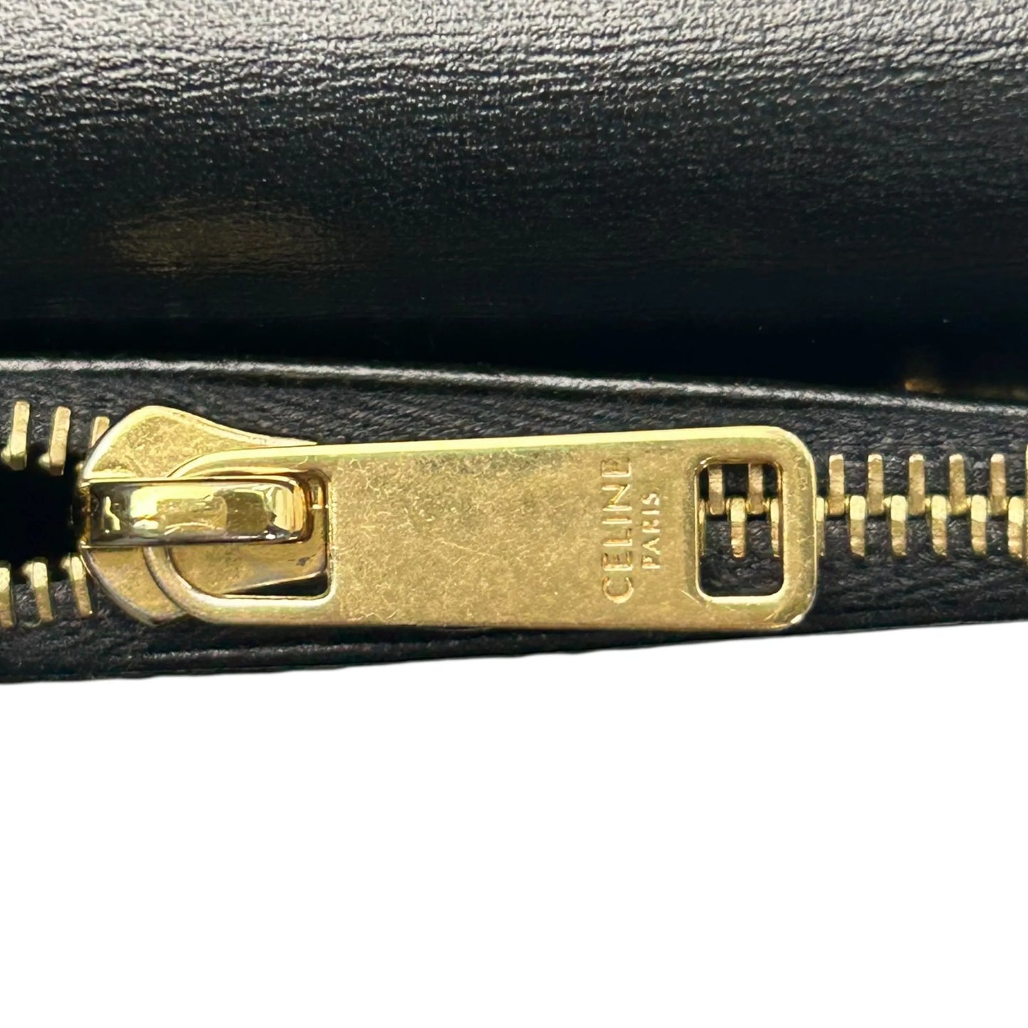 CELINE Vise Coin Triomphe Compact Wallet in Shiny Calfskin - Black 