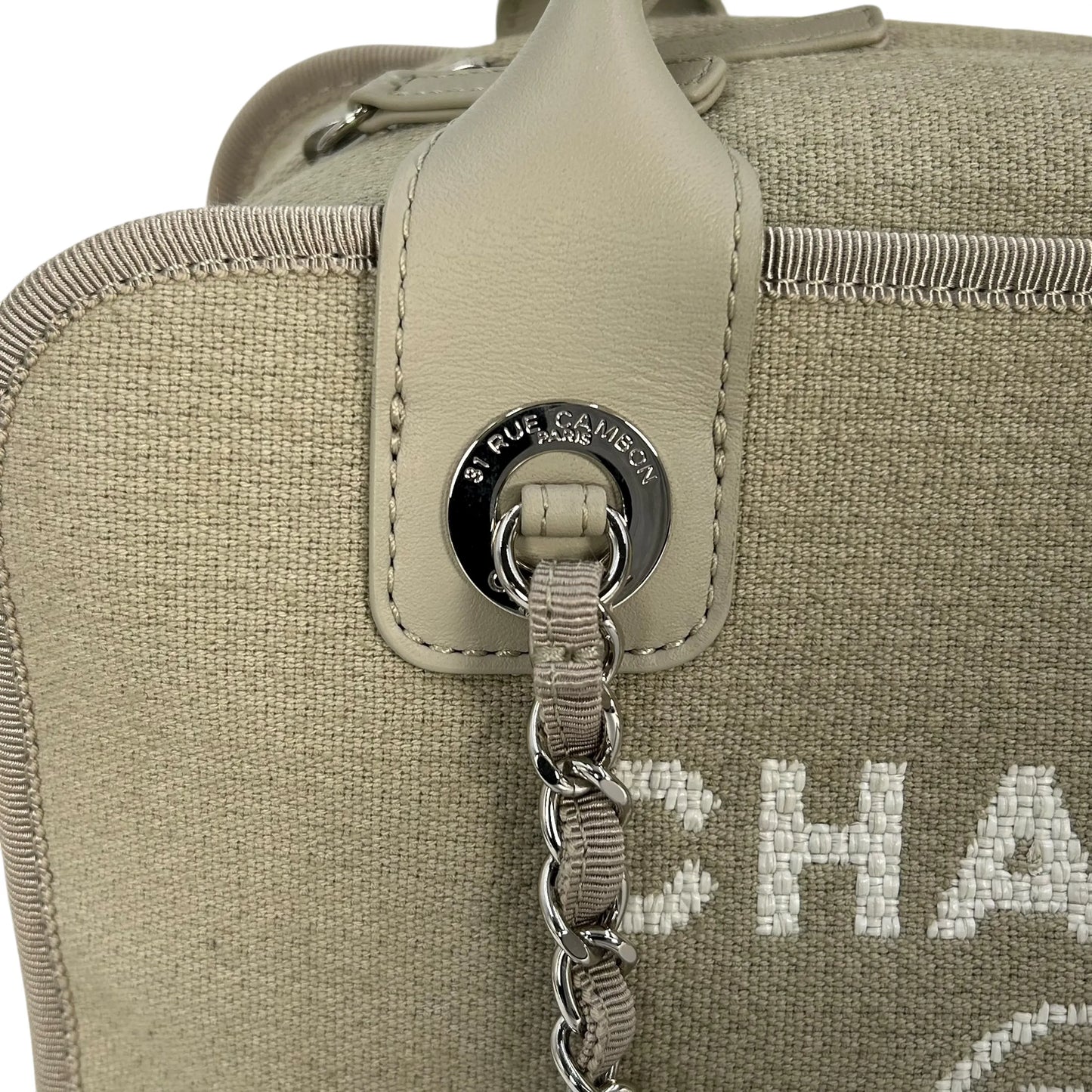 CHANEL Deauville Bowling Canvas Handbag/Shoulder Bag - Beige 