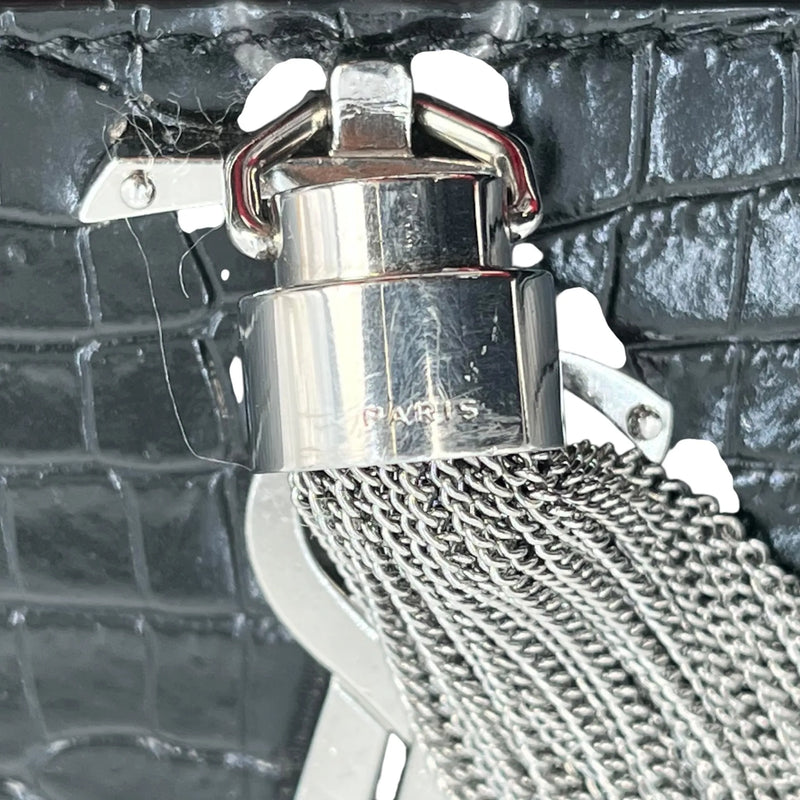 Saint Laurent ケイト タッセル ミディアム クロコダイルエンボスレザー チェーンショルダーバッグ - ブラック