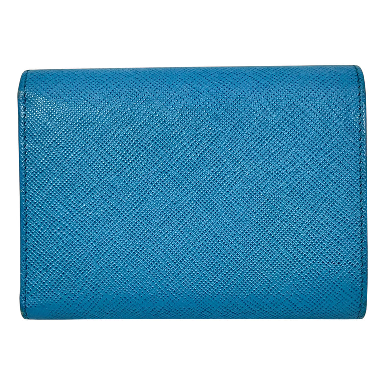 PRADA Saffiano Ribbon Tri-fold Compact Wallet - Blue 