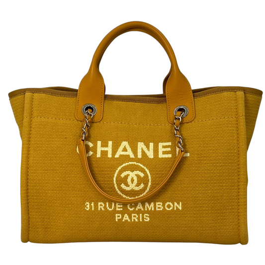 CHANEL Deauville Canvas Tote Bag - Yellow 