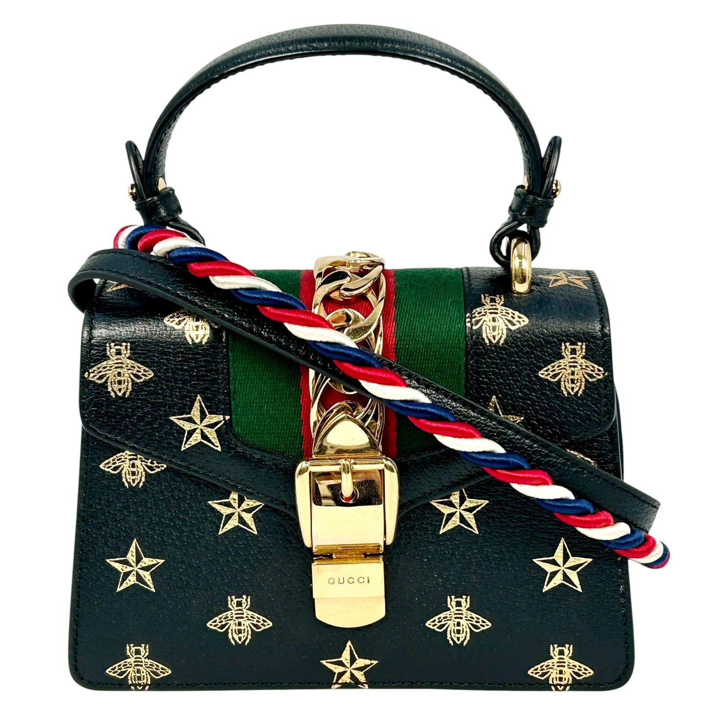 GUCCI シルヴィ ウェブライン ハンドバッグ ショルダーバッグ - ブラック