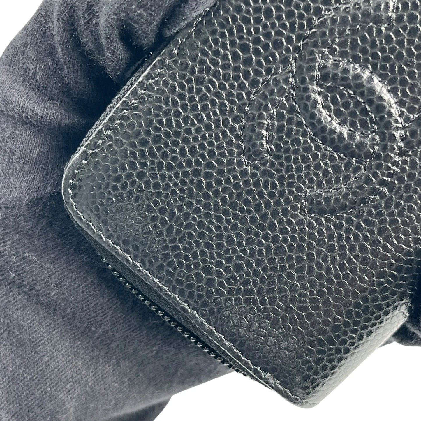 CHANEL CCロゴ キャビアスキン ジッピー カードケース コインケース - ブラック