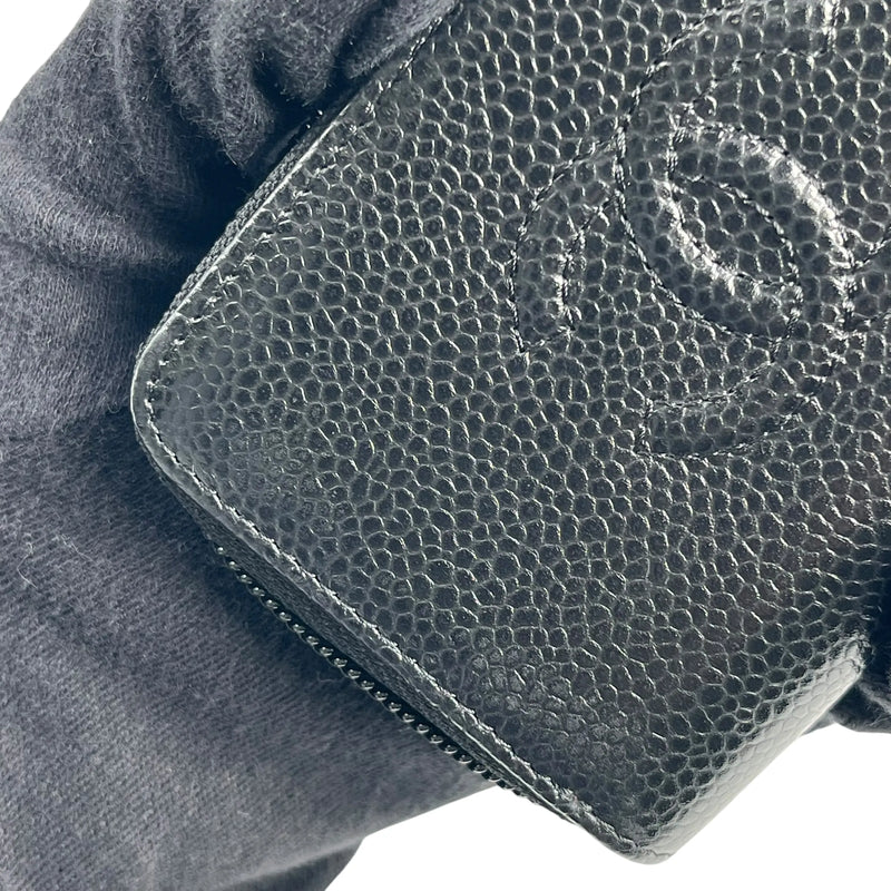 CHANEL CCロゴ キャビアスキン ジッピー カードケース コインケース - ブラック