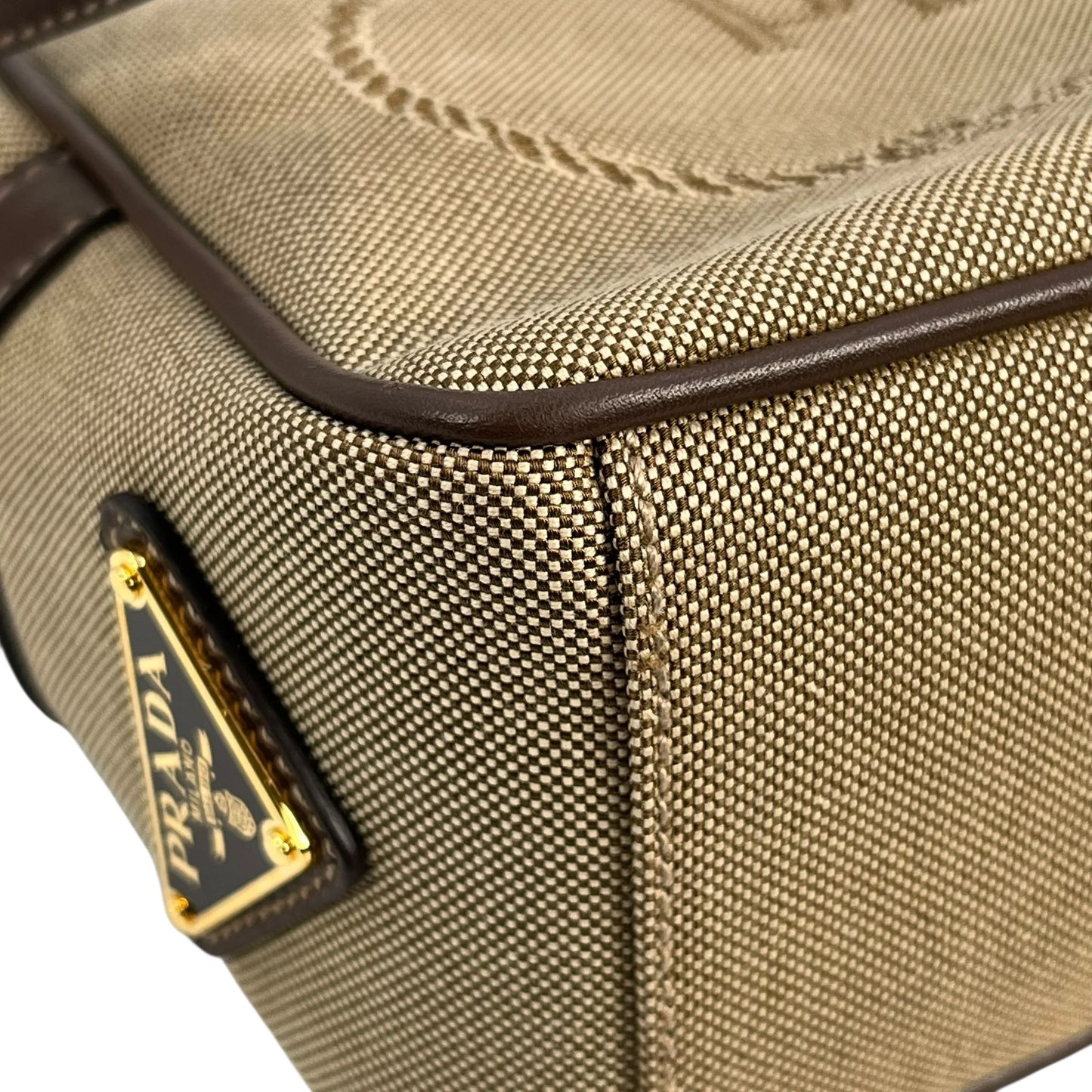 PRADA プラダロゴ ジャカード ショルダーバッグ - ベージュ
