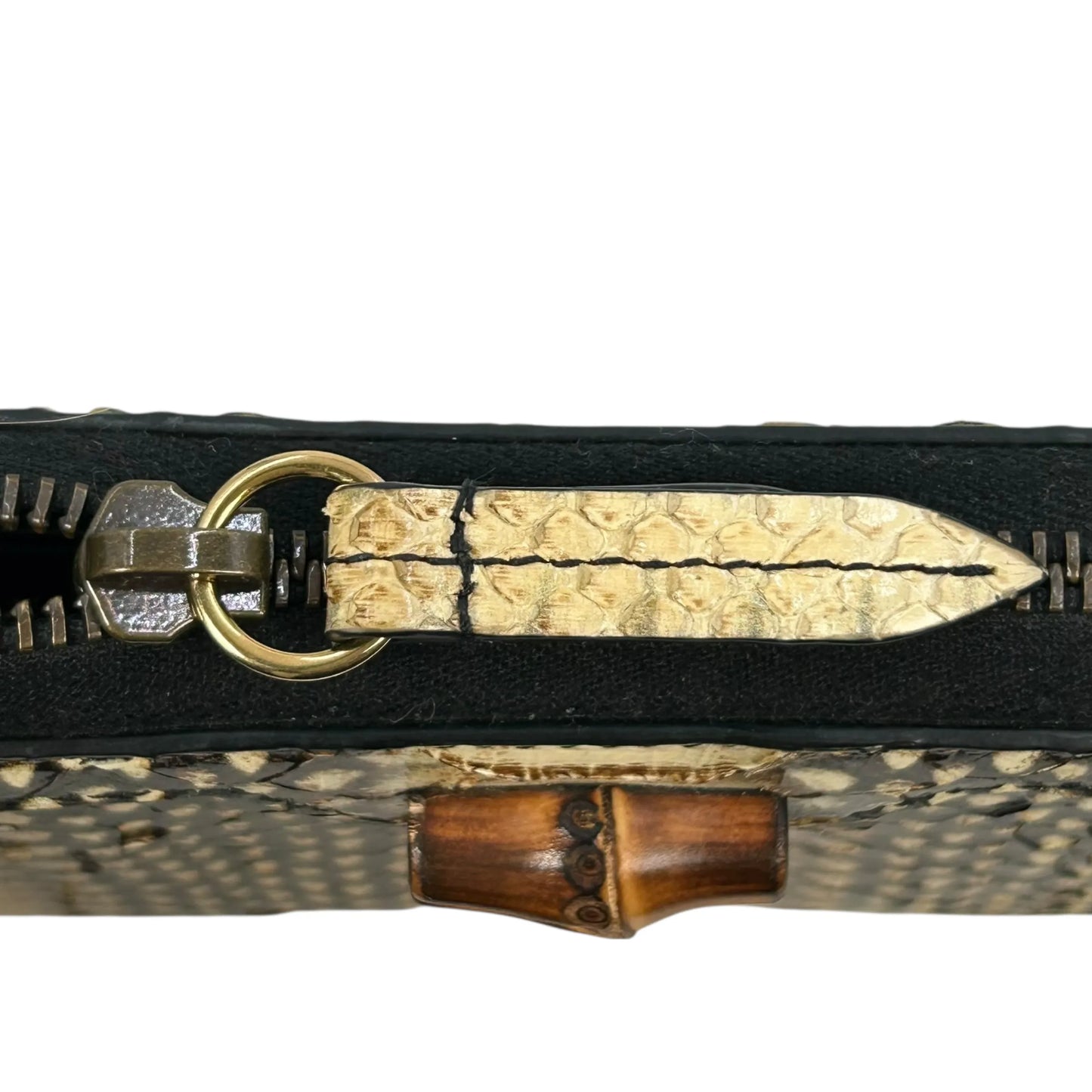 GUUCI Bamboo Round Zip Long Wallet - Beige x Brown 