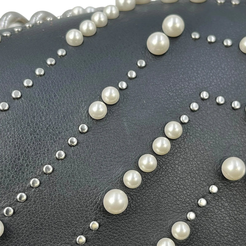 CHANEL Boy Chanel Pearl and Calfskin Chain Shoulder Bag - Black 