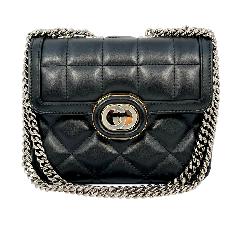 GUCCI Deco Leather Mini Chain Shoulder Bag - Black 