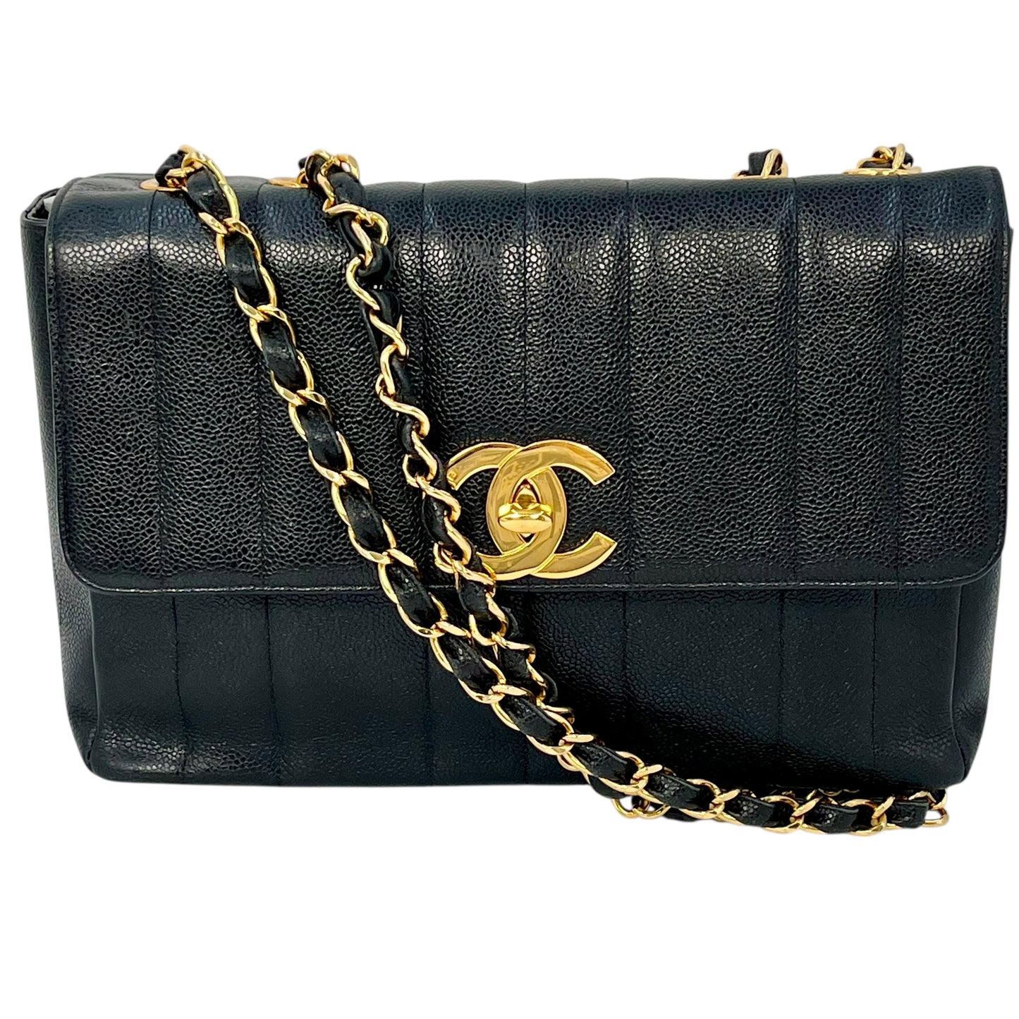 CHANEL マドモアゼル キャビアスキン チェーンショルダーバッグ - ブラック