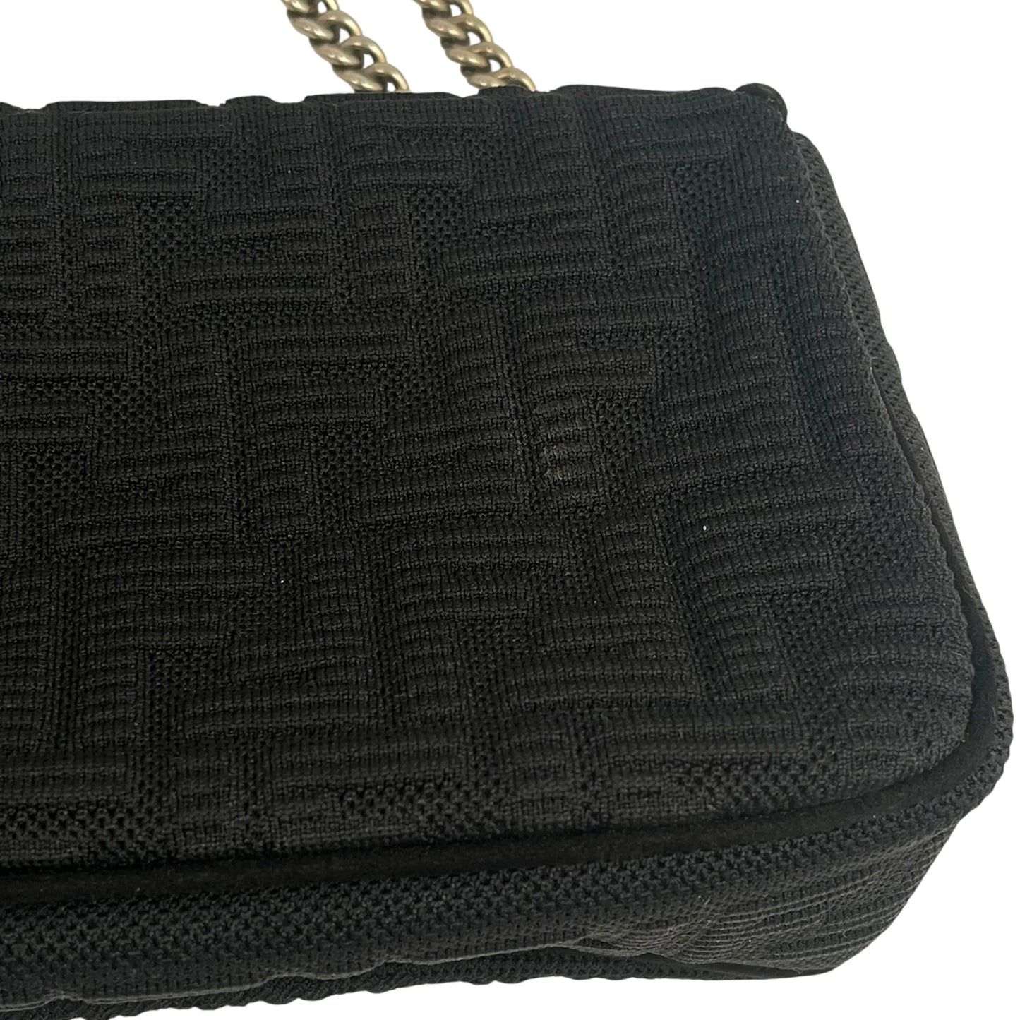 FENDI Mesh Technical Knit Baguette Chain Shoulder Bag - Black 