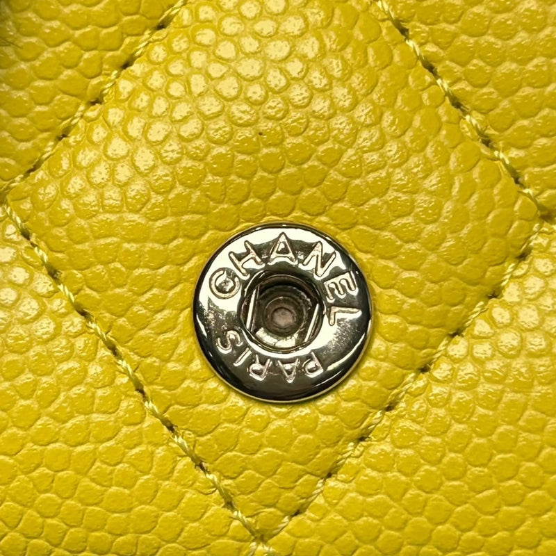 CHANEL Caviar Leather Matelasse Tri-Fold Compact Wallet - Yellow 
