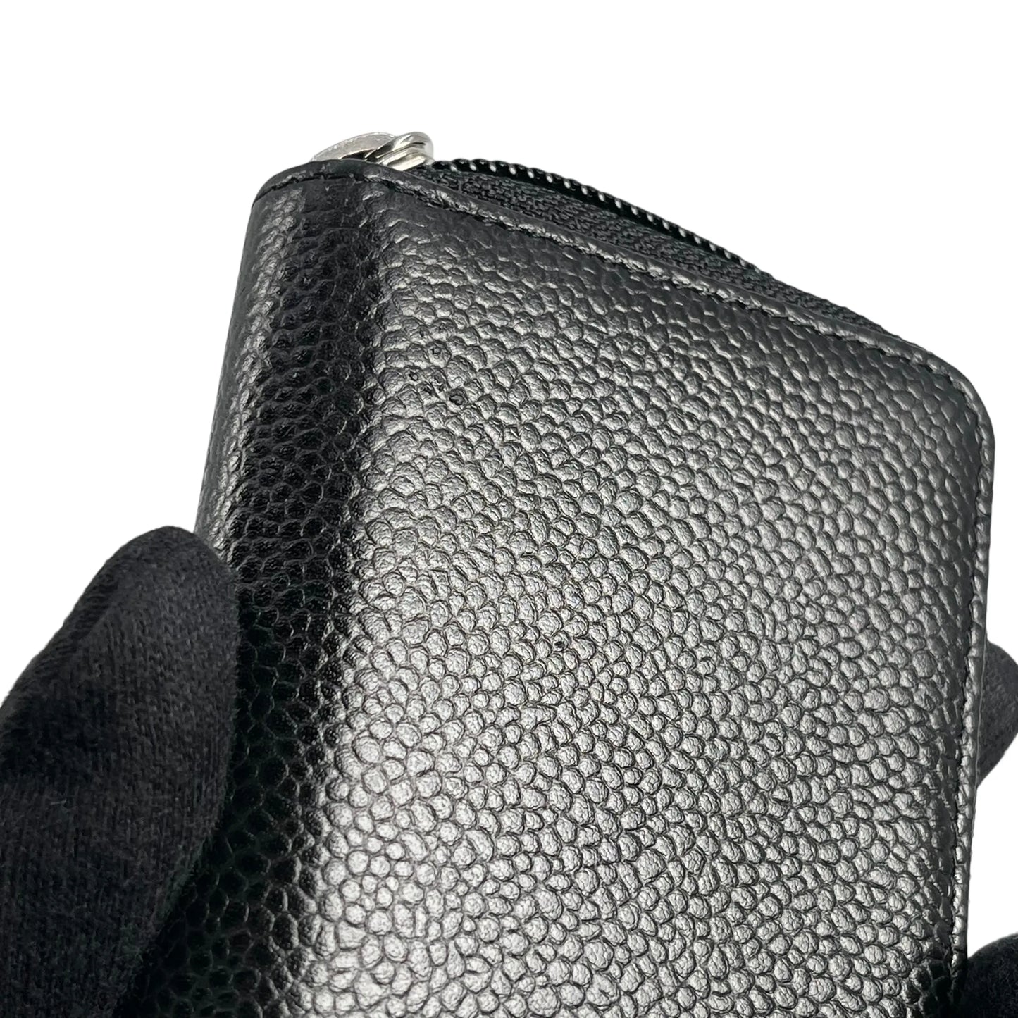 CHANEL CCロゴ キャビアスキン ジッピー カードケース コインケース - ブラック