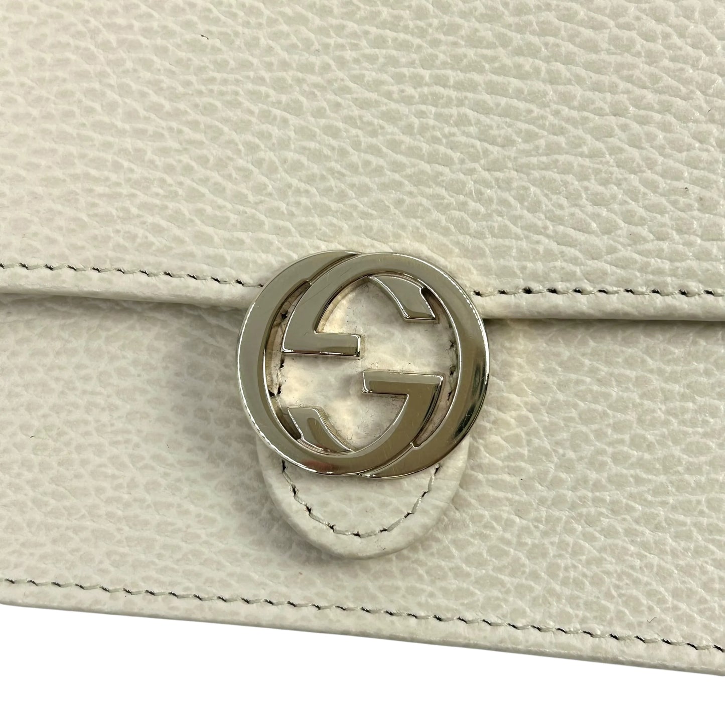 GUCCI Interrocking G Chain Wallet Shoulder Bag - Cream White 