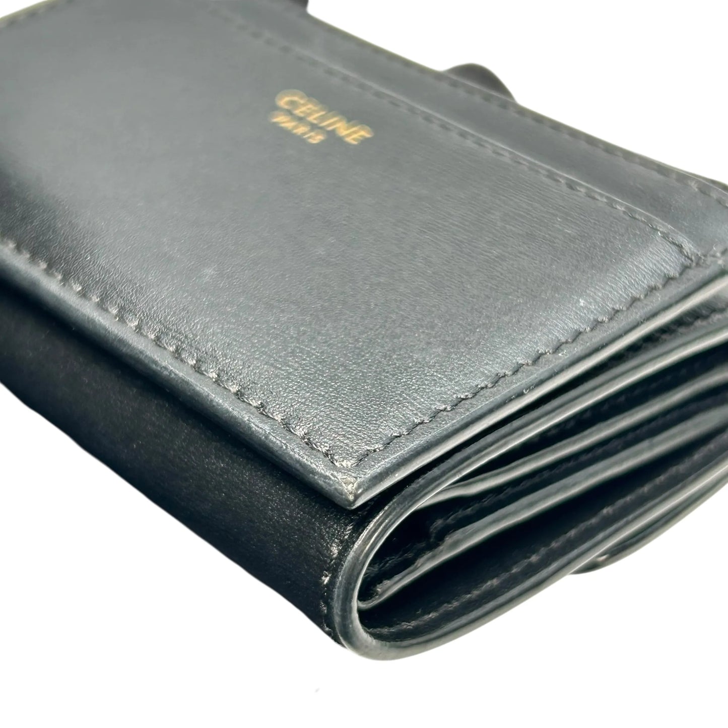 CELINE Vise Coin Triomphe Compact Wallet in Shiny Calfskin - Black 