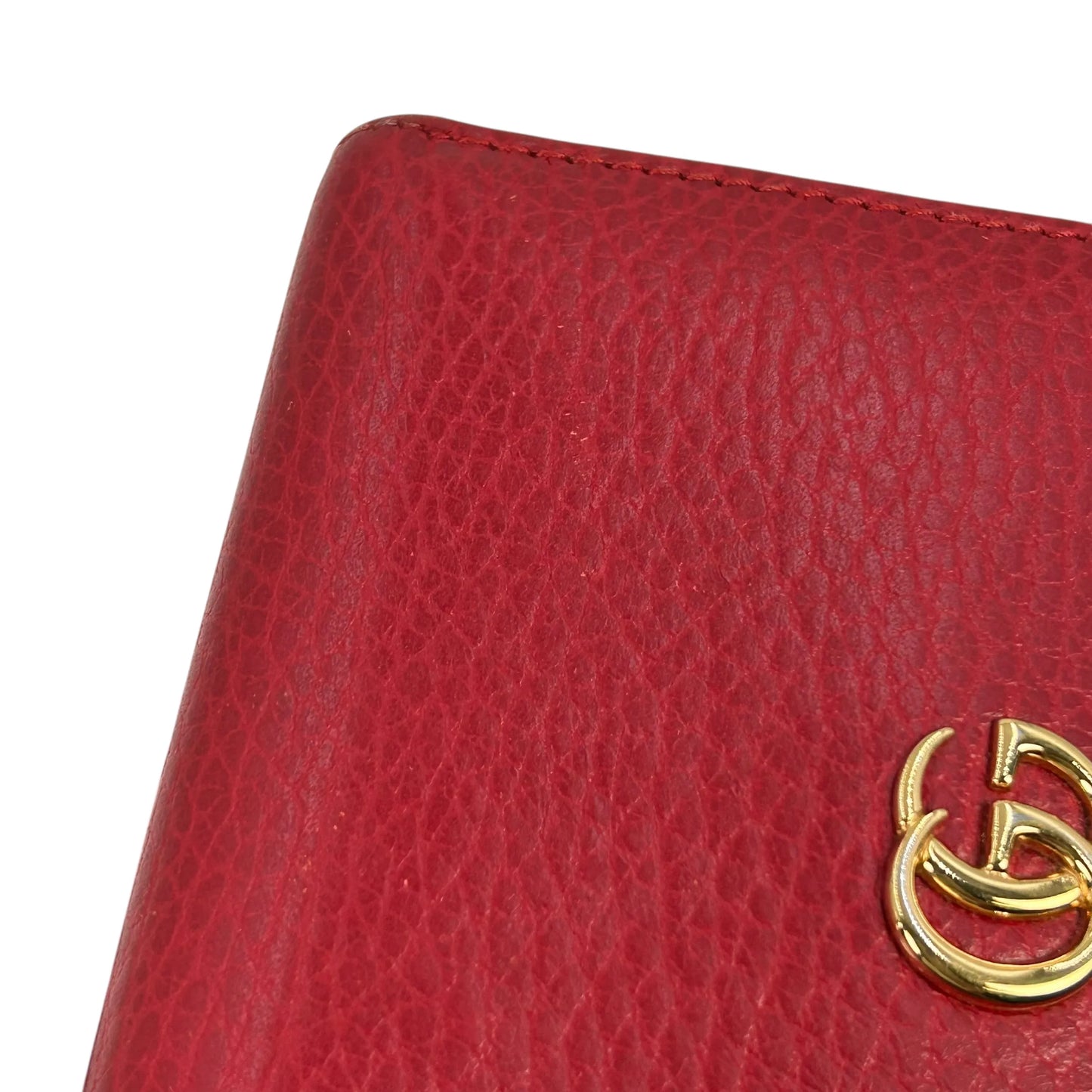 GUCCI GG Marmont Leather Compact Wallet - Red 