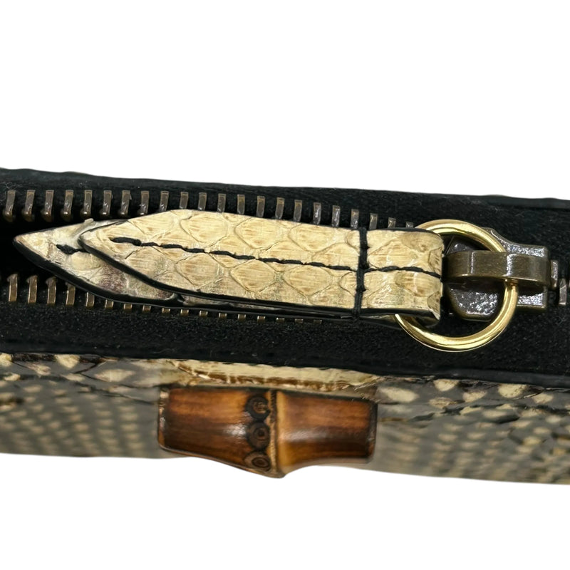 GUUCI Bamboo Round Zip Long Wallet - Beige x Brown 