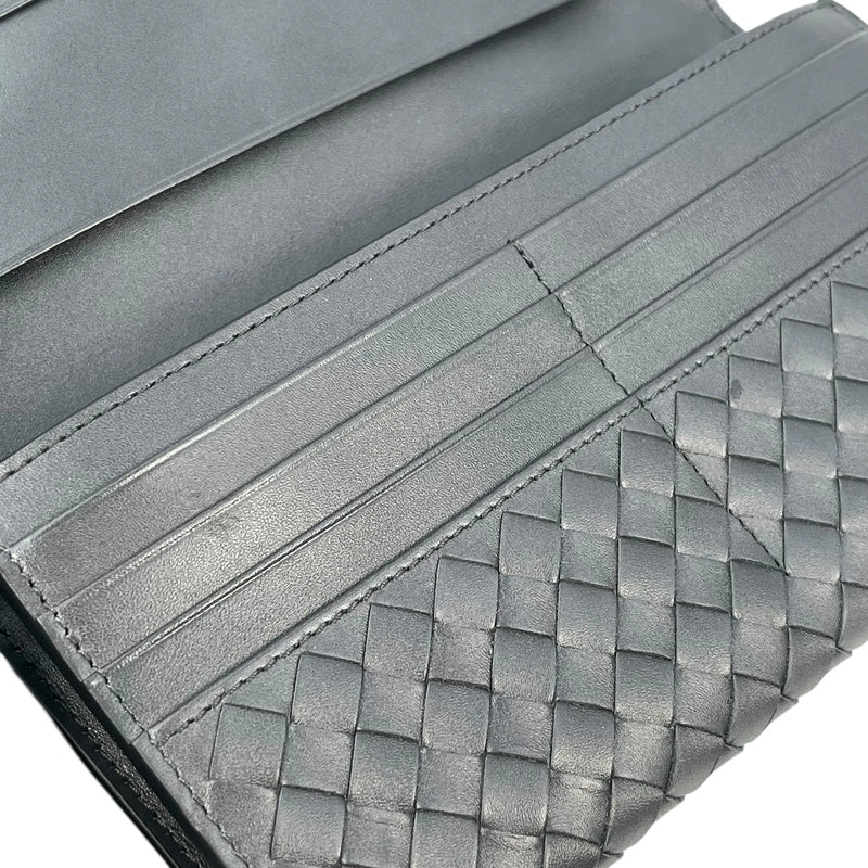 BOTTEGA VENETA Intrecciato Leather Bi-fold Long Wallet - Black 