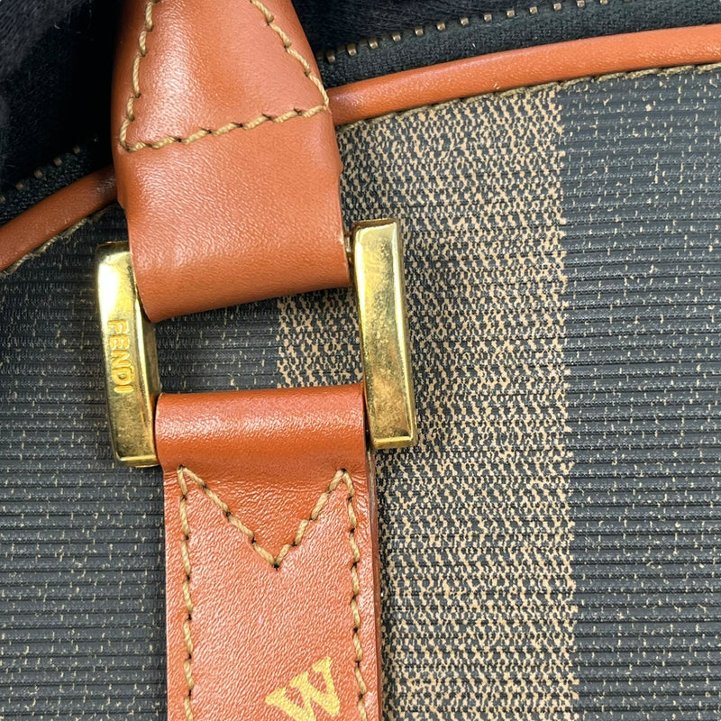 FENDI ペカン ロゴ ストライプ ハンドバッグ - ブラウン