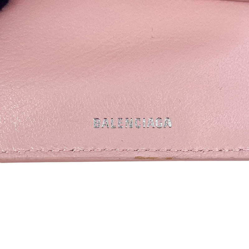 BALENCIAGA Cash Mini Leather Tri-fold Compact Wallet - Pink