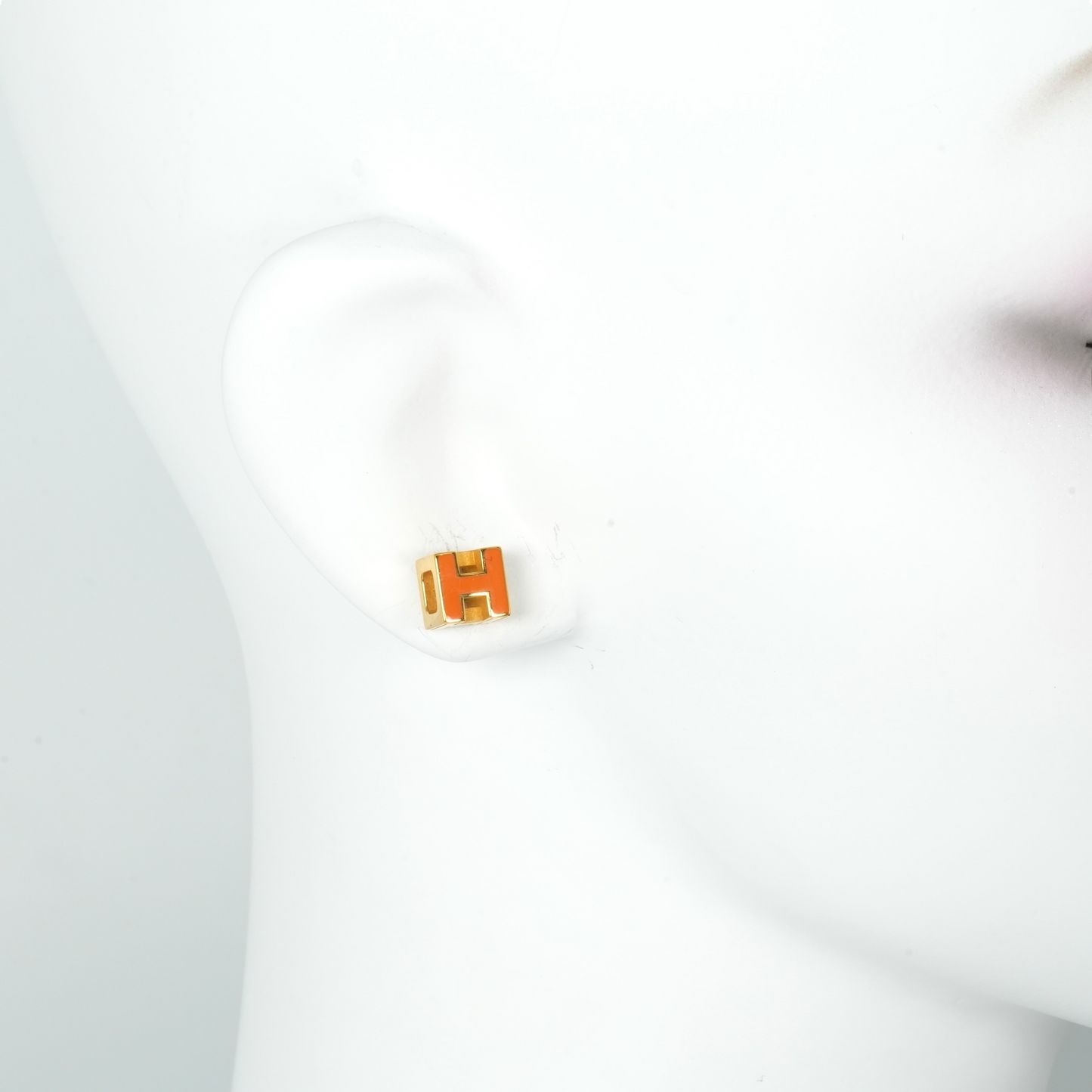 Hermès カージュドアッシュ Hキューブ ピアス オレンジ - GP