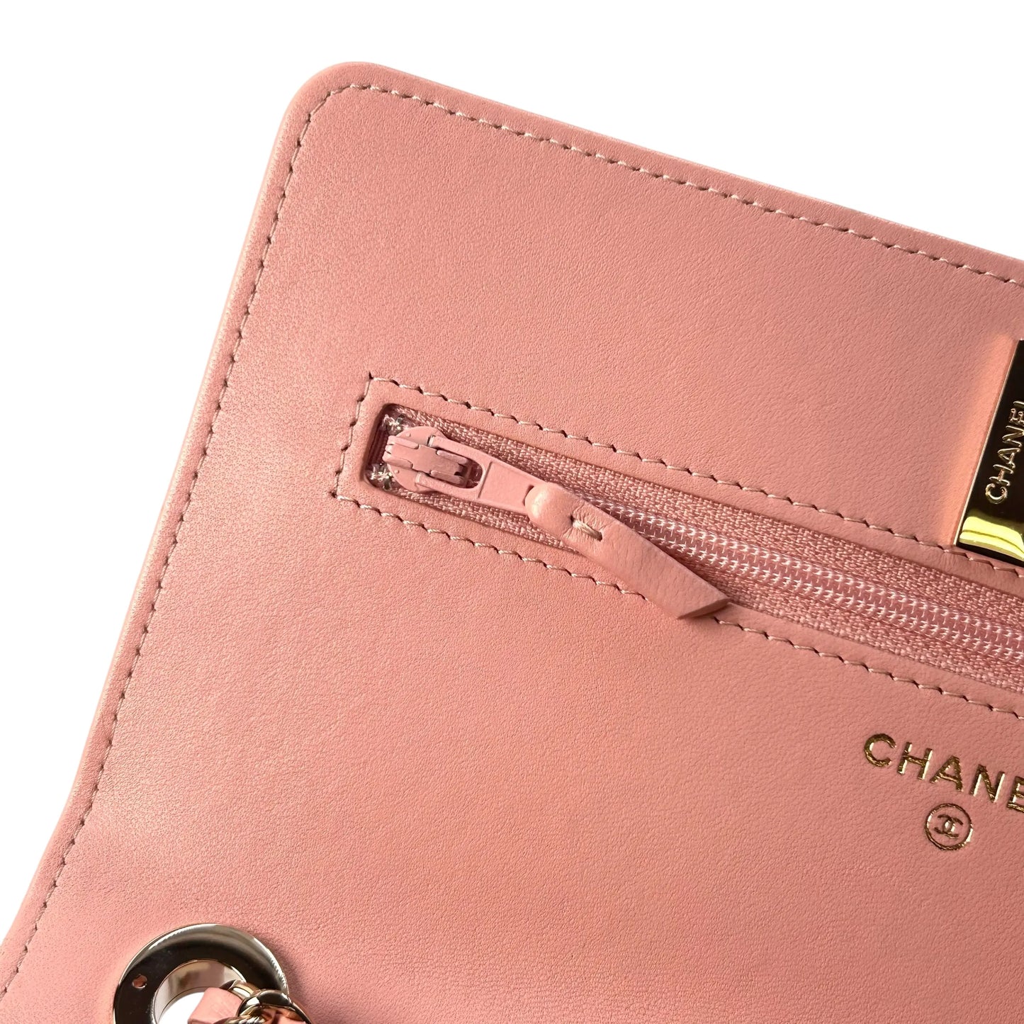 CHANEL Lambskin Chain Wallet - Baby Pink 