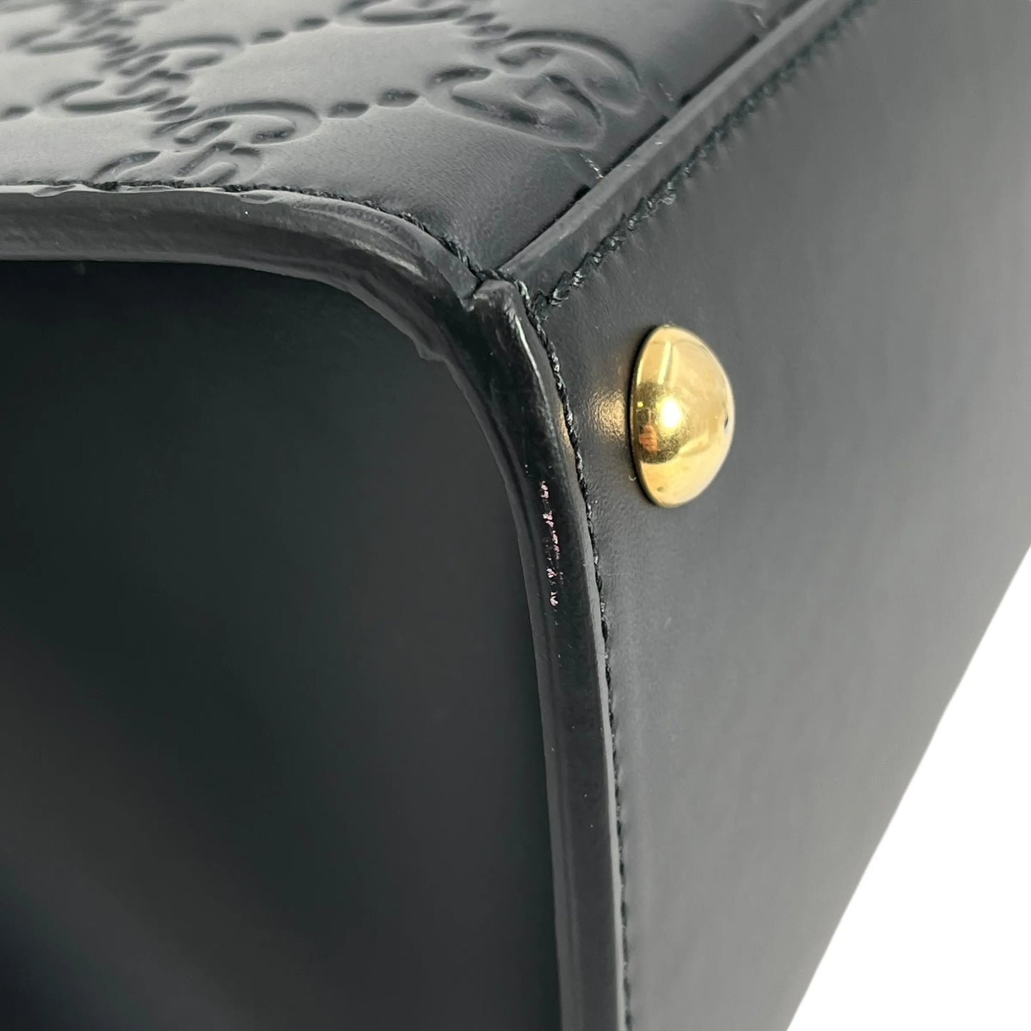 GUCCI Guccissima Padlock Top Handle Leather Hand Bag - Black 