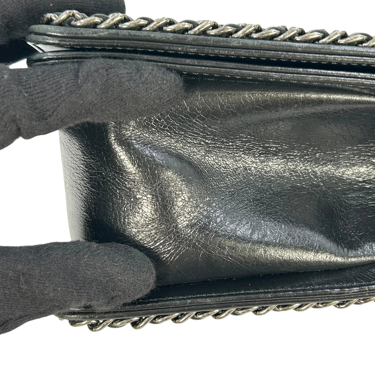 CHANEL Boy Chanel Leather Chain Shoulder Bag - Black 