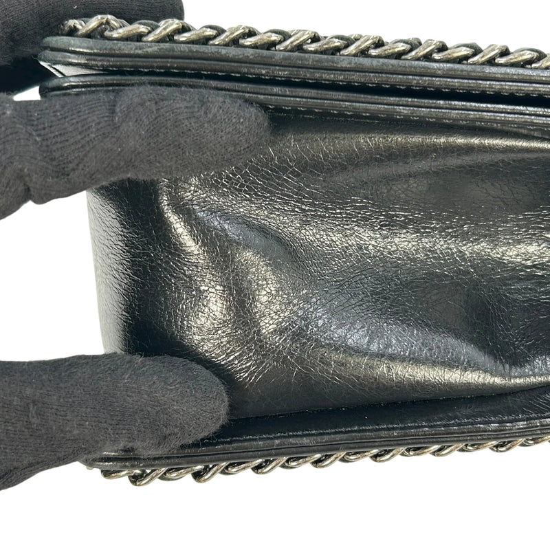 CHANEL Boy Chanel Leather Chain Shoulder Bag - Black 
