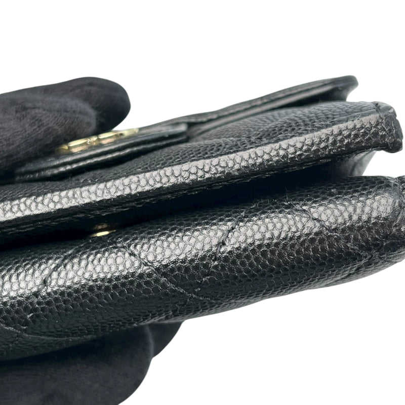 CHANEL Classic Small Flap Compact Wallet in Caviar Leather - Black 