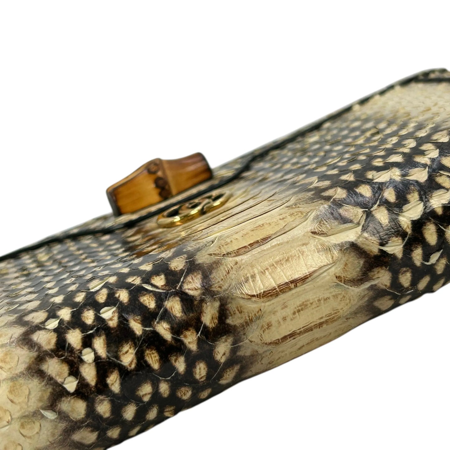 GUUCI Bamboo Round Zip Long Wallet - Beige x Brown 