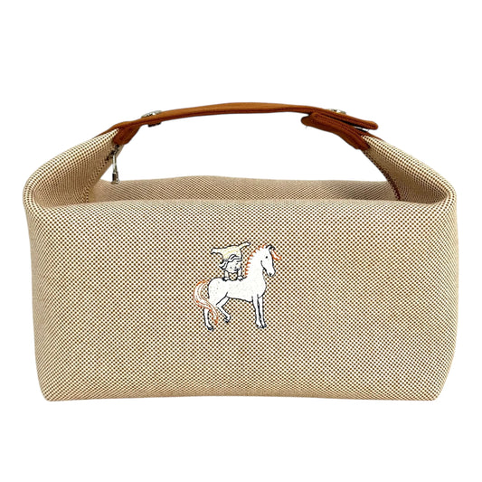 HERMES Bridesmaid Black GM Cotton Canvas Handbag - Beige 