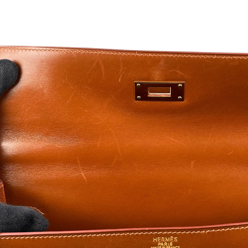 Hermès Kelly Box Calf Handbag/Shoulder Bag - Brown, E Stamp (2001) 