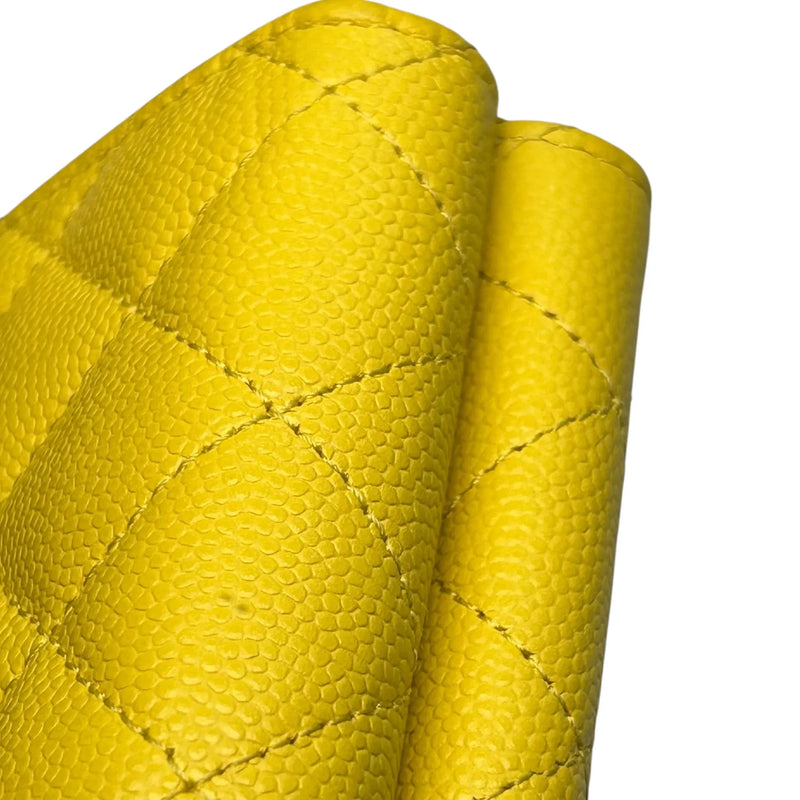 CHANEL Caviar Leather Matelasse Tri-Fold Compact Wallet - Yellow 