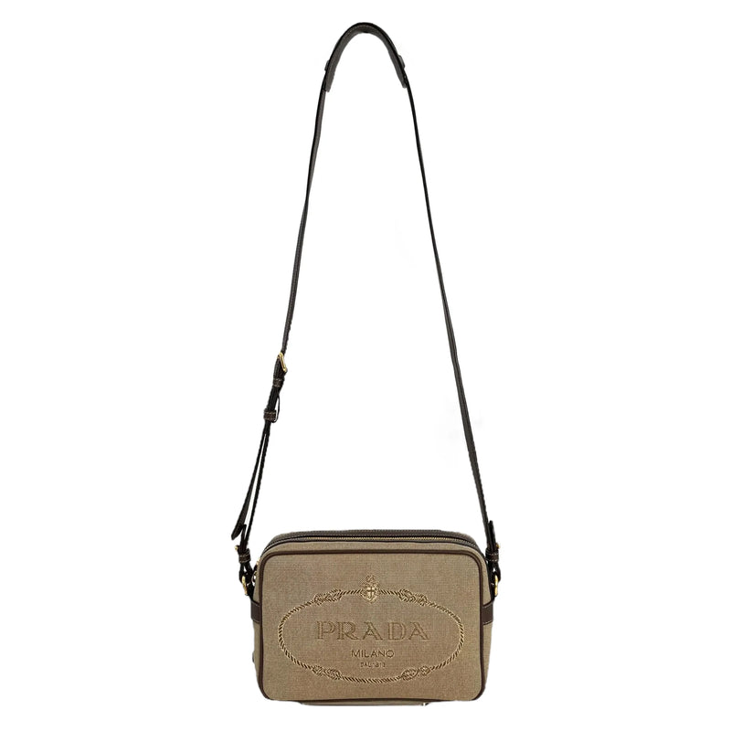 PRADA プラダロゴ ジャカード ショルダーバッグ - ベージュ