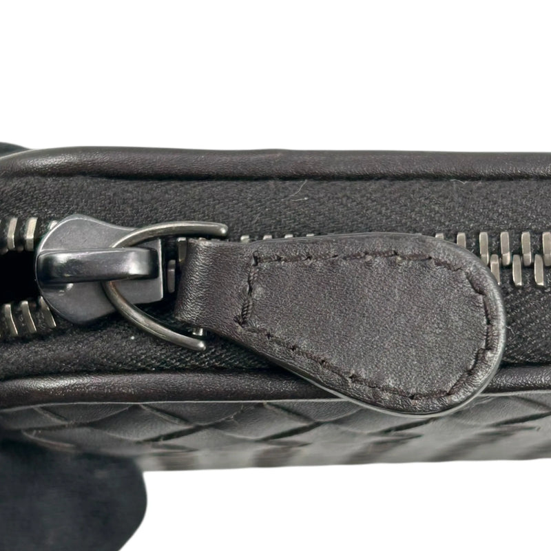 BOTTEGA VENETA Intrecciato Zip-Around Lambskin Long Wallet - Dark Brown 