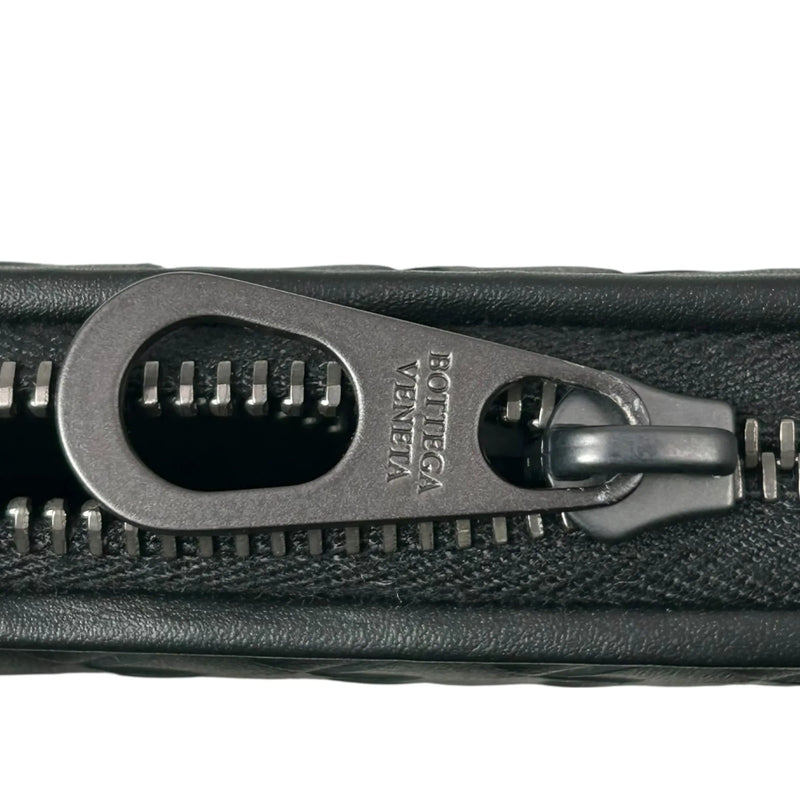 BOTTEGA VENETA Intrecciato Leather Round Zip Long Wallet - Black 