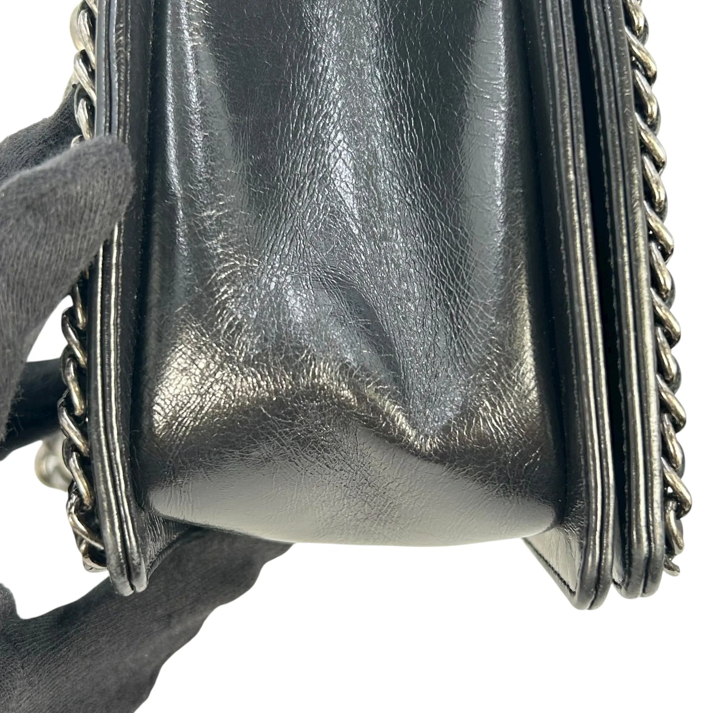 CHANEL Boy Chanel Leather Chain Shoulder Bag - Black 